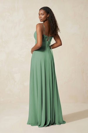 A - Line Ruched Chiffon Spaghetti Strap Bridesmaid Dress in Sea Glass - SHE IS ME Bridesmaid Dresses