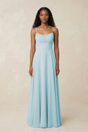 A - Line Ruched Chiffon Spaghetti Strap Bridesmaid Dress in Sky Blue - SHE IS ME Bridesmaid Dresses