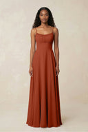 A - Line Ruched Chiffon Spaghetti Strap Bridesmaid Dress in Spice - SHE IS ME Bridesmaid Dresses