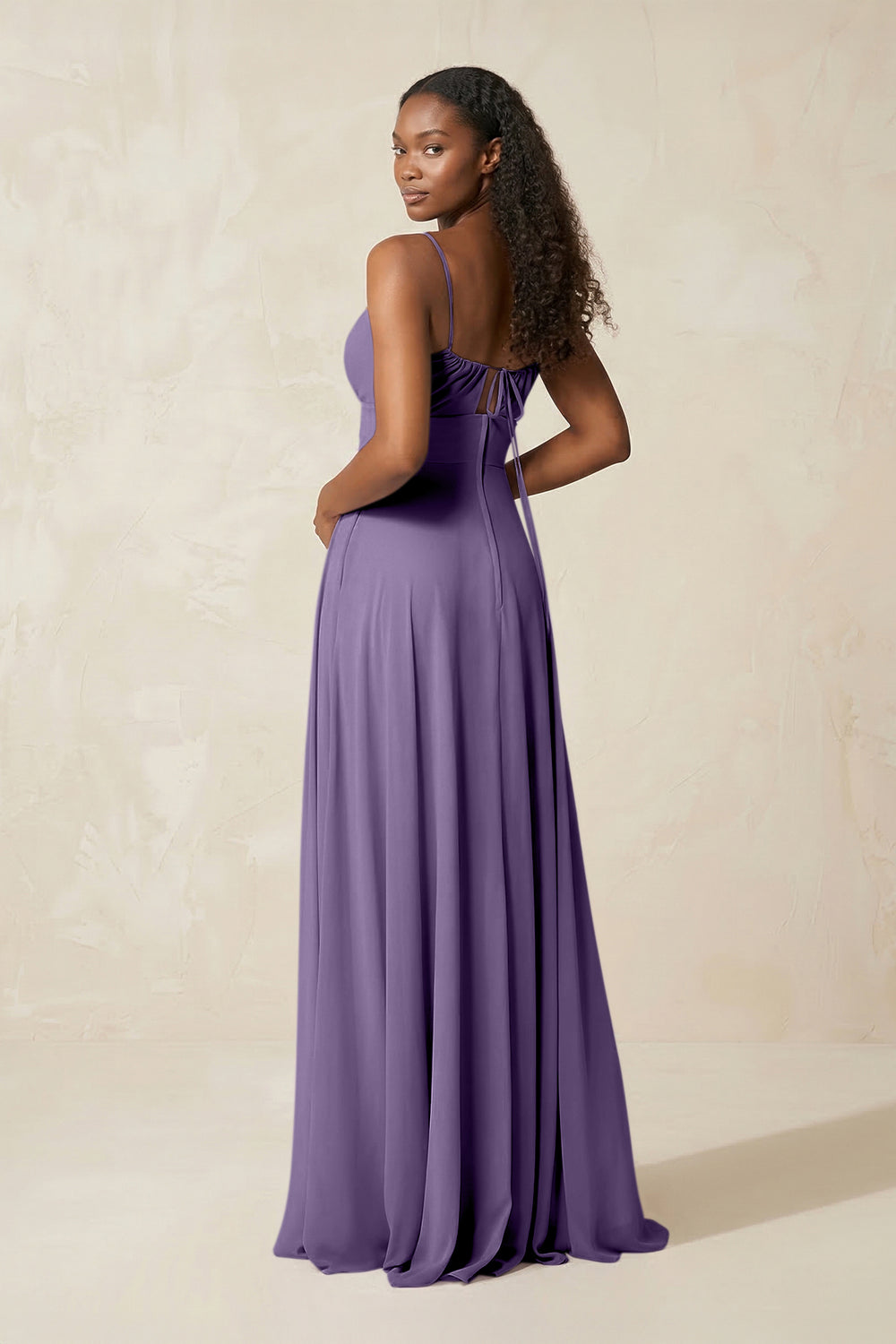 A-Line Ruched Chiffon Spaghetti Strap Bridesmaid Dress in Tahiti