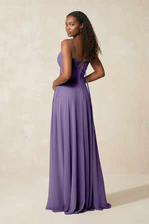 A-Line Ruched Chiffon Spaghetti Strap Bridesmaid Dress in Tahiti (2) | KISSBRIDAL