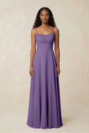 A - Line Ruched Chiffon Spaghetti Strap Bridesmaid Dress in Tahiti - SHE IS ME Bridesmaid Dresses