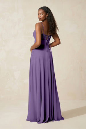 A - Line Ruched Chiffon Spaghetti Strap Bridesmaid Dress in Tahiti - SHE IS ME Bridesmaid Dresses