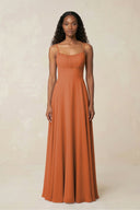 A - Line Ruched Chiffon Spaghetti Strap Bridesmaid Dress in Terracotta - SHE IS ME Bridesmaid Dresses