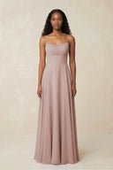 A - Line Ruched Chiffon Spaghetti Strap Bridesmaid Dress in Toffee - SHE IS ME Bridesmaid Dresses