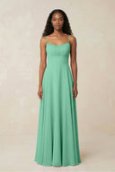 A - Line Ruched Chiffon Spaghetti Strap Bridesmaid Dress in Turquoise - SHE IS ME Bridesmaid Dresses