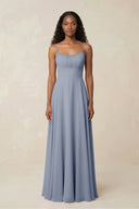 A - Line Ruched Chiffon Spaghetti Strap Bridesmaid Dress in Twilight - SHE IS ME Bridesmaid Dresses