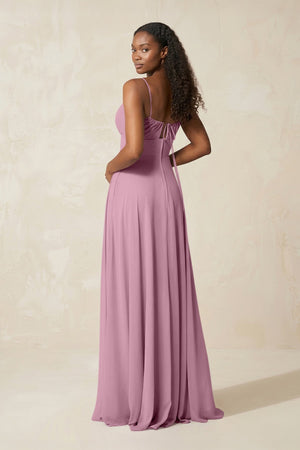A - Line Ruched Chiffon Spaghetti Strap Bridesmaid Dress in Vintage Mauve - SHE IS ME Bridesmaid Dresses