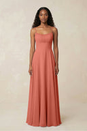A - Line Ruched Chiffon Spaghetti Strap Bridesmaid Dress in Wild Rose - SHE IS ME Bridesmaid Dresses