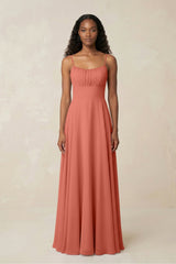 A - Line Ruched Chiffon Spaghetti Strap Bridesmaid Dress in Wild Rose - KISS BRIDAL Bridesmaid Dresses