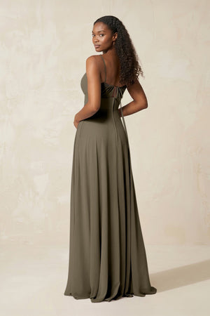 A - Line Ruched Chiffon Spaghetti Strap Bridesmaid Dress in Willow Green - SHE IS ME Bridesmaid Dresses