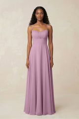 A - Line Ruched Chiffon Spaghetti Strap Bridesmaid Dress in Wisteria - KISS BRIDAL Bridesmaid Dresses