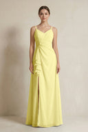A - Line Ruffled Spaghetti Strap Chiffon Bridesmaid Dress in Buttercup - SHE IS ME Bridesmaid Dresses