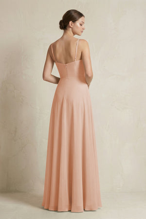 A - Line Ruffled Spaghetti Strap Chiffon Bridesmaid Dress in Champagne Rose - SHE IS ME Bridesmaid Dresses