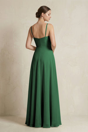 A - Line Ruffled Spaghetti Strap Chiffon Bridesmaid Dress in Dark Green - SHE IS ME Bridesmaid Dresses