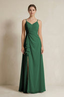 A - Line Ruffled Spaghetti Strap Chiffon Bridesmaid Dress in Dark Green - KISS BRIDAL Bridesmaid Dresses
