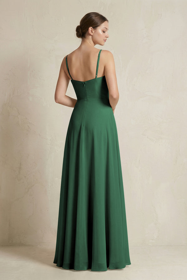 A - Line Ruffled Spaghetti Strap Chiffon Bridesmaid Dress in Dark Green - KISS BRIDAL Bridesmaid Dresses