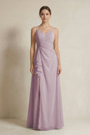 A - Line Ruffled Spaghetti Strap Chiffon Bridesmaid Dress in Dusk - SHE IS ME Bridesmaid Dresses