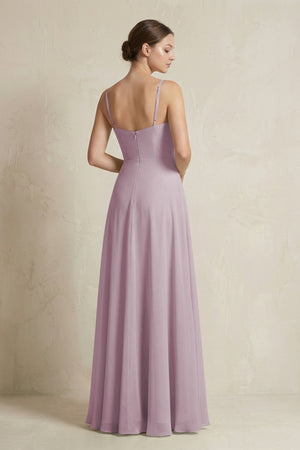 A - Line Ruffled Spaghetti Strap Chiffon Bridesmaid Dress in Dusk - SHE IS ME Bridesmaid Dresses