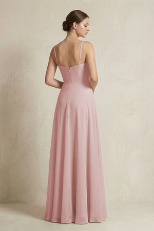 A - Line Ruffled Spaghetti Strap Chiffon Bridesmaid Dress in Dusty Rose - SHE IS ME Bridesmaid Dresses