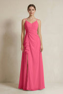 A - Line Ruffled Spaghetti Strap Chiffon Bridesmaid Dress in Fuchsia - SHE IS ME Bridesmaid Dresses