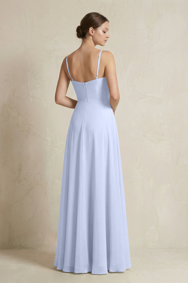 A - Line Ruffled Spaghetti Strap Chiffon Bridesmaid Dress in Ice - SHE IS ME Bridesmaid Dresses