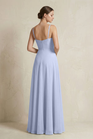 A - Line Ruffled Spaghetti Strap Chiffon Bridesmaid Dress in Ice - KISS BRIDAL Bridesmaid Dresses