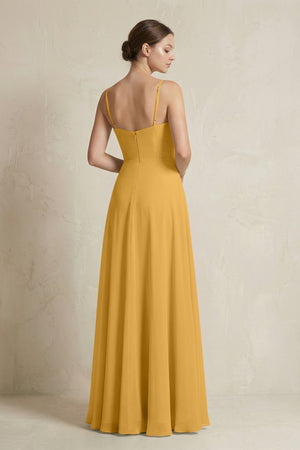 A - Line Ruffled Spaghetti Strap Chiffon Bridesmaid Dress in Marigold - SHE IS ME Bridesmaid Dresses