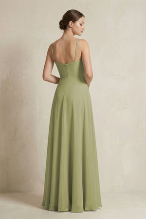 A - Line Ruffled Spaghetti Strap Chiffon Bridesmaid Dress in Moss Green - SHE IS ME Bridesmaid Dresses