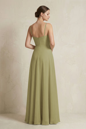 A - Line Ruffled Spaghetti Strap Chiffon Bridesmaid Dress in Moss Green - KISS BRIDAL Bridesmaid Dresses