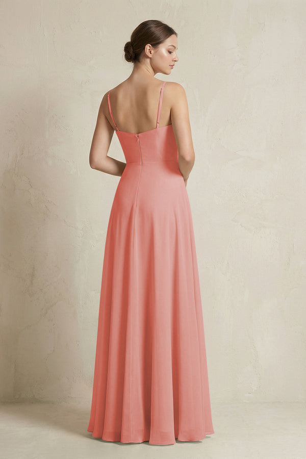 A - Line Ruffled Spaghetti Strap Chiffon Bridesmaid Dress in Mulberry - SHE IS ME Bridesmaid Dresses