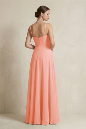 A - Line Ruffled Spaghetti Strap Chiffon Bridesmaid Dress in Rosette - SHE IS ME Bridesmaid Dresses