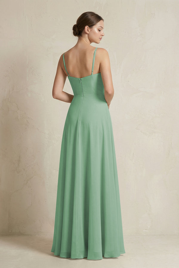 A - Line Ruffled Spaghetti Strap Chiffon Bridesmaid Dress in Sea Glass - SHE IS ME Bridesmaid Dresses