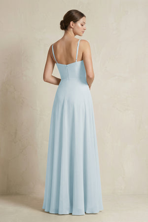 A - Line Ruffled Spaghetti Strap Chiffon Bridesmaid Dress in Sky Blue - KISS BRIDAL Bridesmaid Dresses