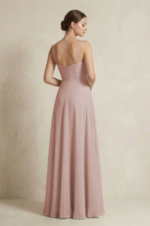 A-Line Ruffled Spaghetti Strap Chiffon Bridesmaid Dress in Toffee (2) | KISSBRIDAL