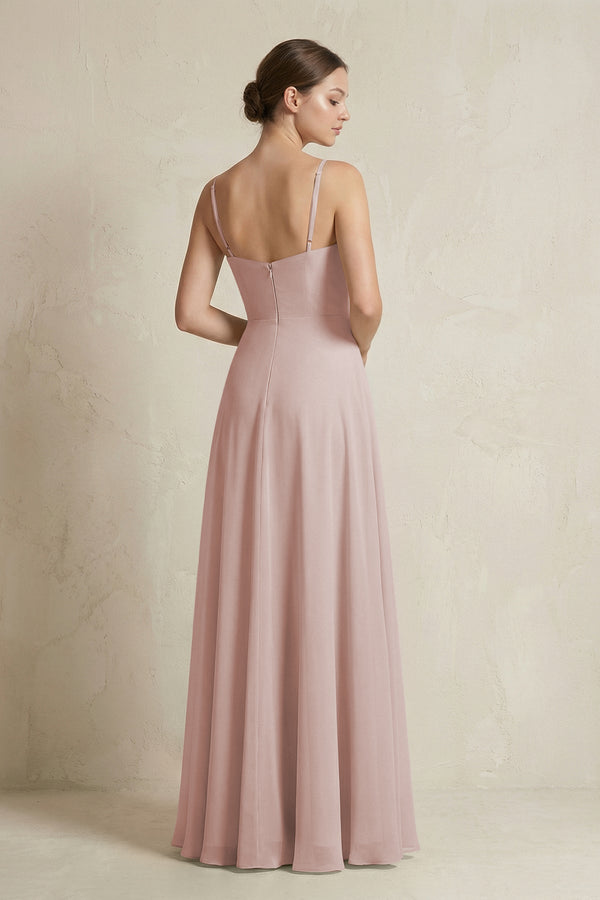 A - Line Ruffled Spaghetti Strap Chiffon Bridesmaid Dress in Toffee - SHE IS ME Bridesmaid Dresses
