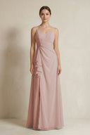A-Line Ruffled Spaghetti Strap Chiffon Bridesmaid Dress in Toffee | KISSBRIDAL