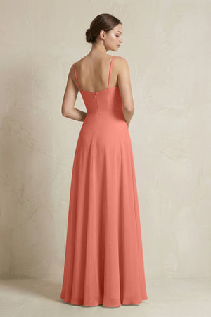 A - Line Ruffled Spaghetti Strap Chiffon Bridesmaid Dress in Wild Rose - SHE IS ME Bridesmaid Dresses