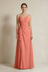 A - Line Ruffled Spaghetti Strap Chiffon Bridesmaid Dress in Wild Rose - KISS BRIDAL Bridesmaid Dresses