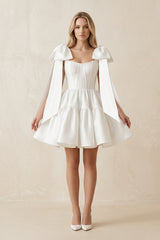 A - Line Satin Corset Mini Wedding Dress With Bow in White - KISS BRIDAL Wedding Dresses