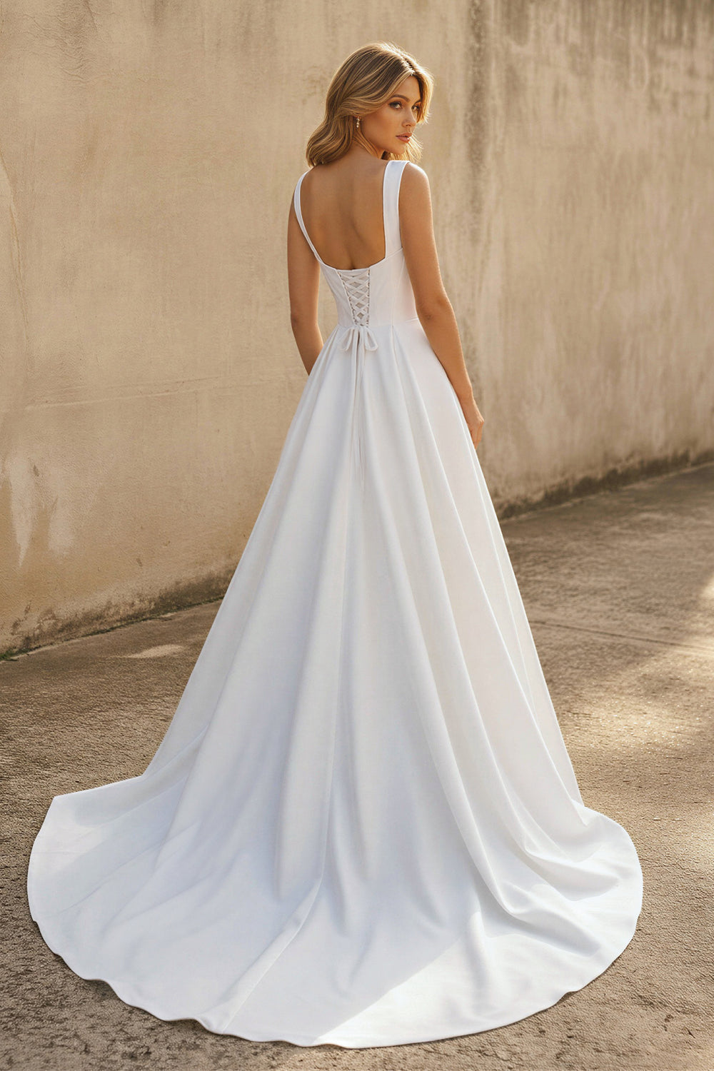 Sweetheart A Line Satin Wedding Dress in White - KISS BRIDAL Wedding Dresses