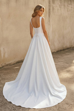Sweetheart A Line Satin Wedding Dress in White - KISS BRIDAL Wedding Dresses