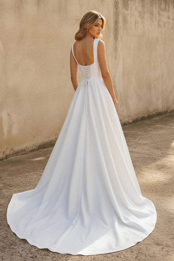 Sweetheart A Line Satin Wedding Dress in White - KISS BRIDAL Wedding Dresses