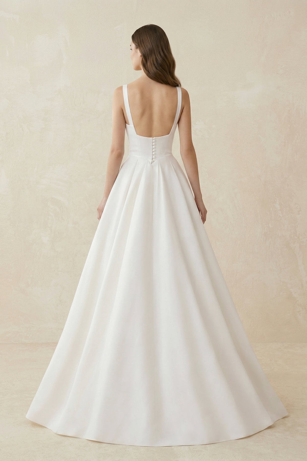 A - Line Satin Square Neck Maxi Wedding Dress in White - KISS BRIDAL Wedding Dresses