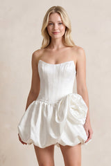 A - Line Satin Strapless Mini Ruched Wedding Dress in White - KISS BRIDAL Wedding Dresses
