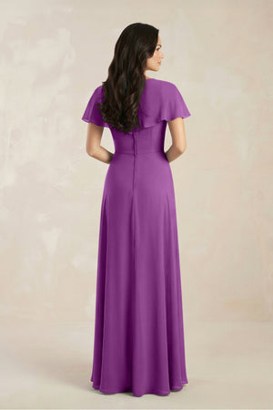A - Line Short Sleeve Chiffon V - Neck Bridesmaid Dress in Amethyst - SHE IS ME Bridesmaid Dresses