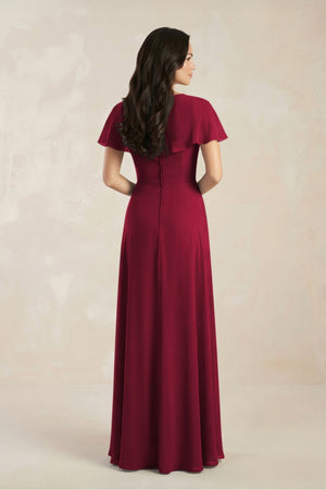 A - Line Short Sleeve Chiffon V - Neck Bridesmaid Dress in Berry - SHE IS ME Bridesmaid Dresses