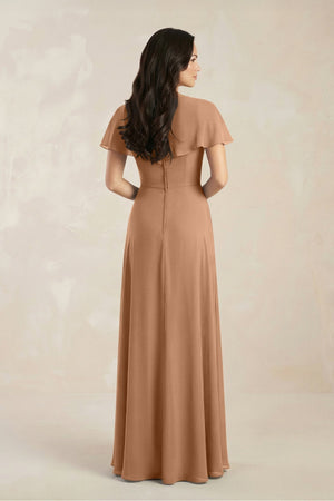 A - Line Short Sleeve Chiffon V - Neck Bridesmaid Dress in Bronzer - SHE IS ME Bridesmaid Dresses
