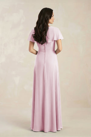 A-Line Short Sleeve Chiffon V-Neck Bridesmaid Dress in Candy Pink (2) | KISSBRIDAL
