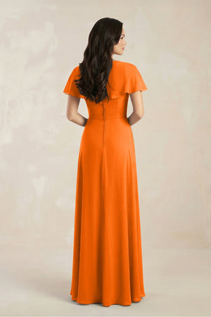 A - Line Short Sleeve Chiffon V - Neck Bridesmaid Dress in Cinnamon - SHE IS ME Bridesmaid Dresses